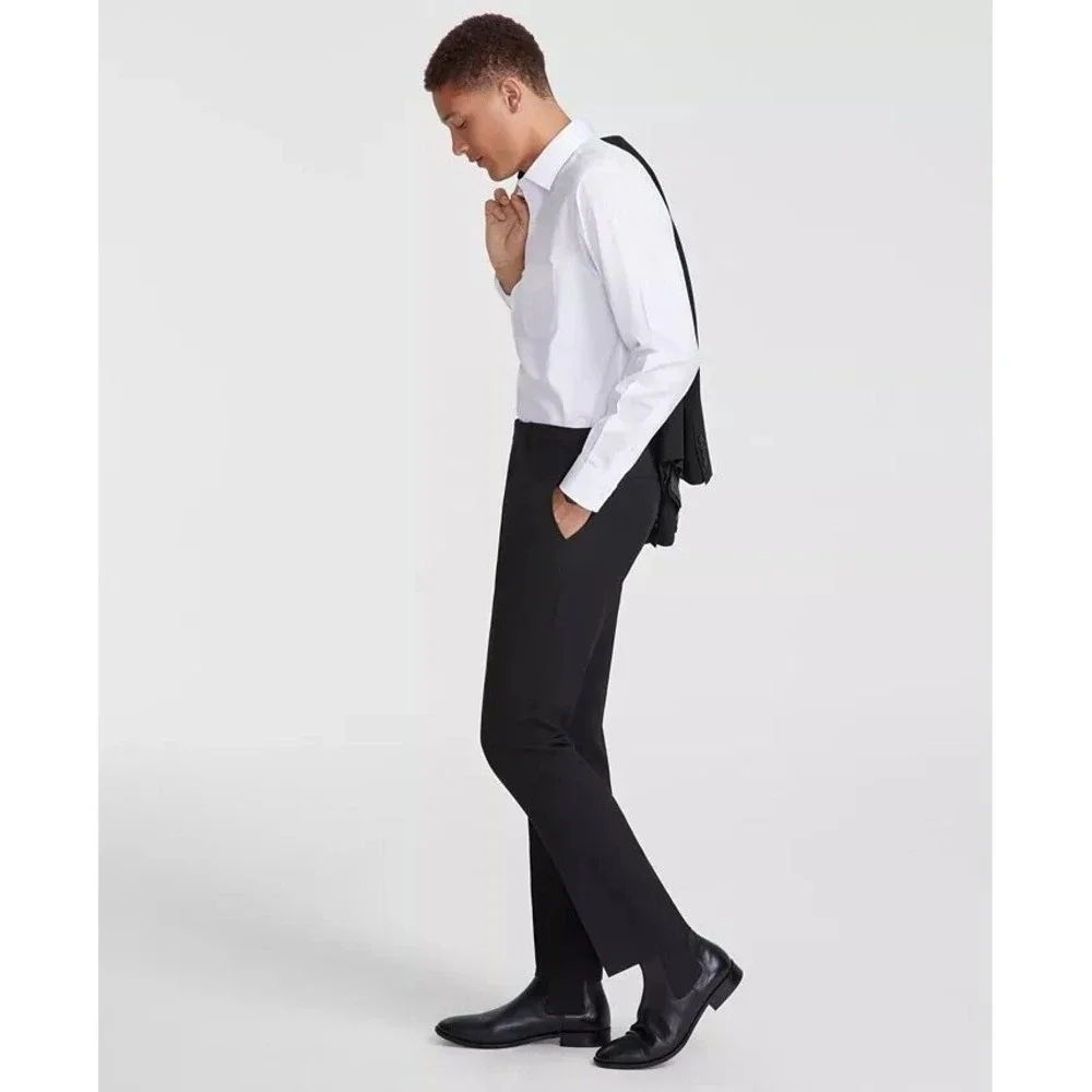 DKNY Men's Modern Fit Nested 2-piece Suit Black 44R Pants 37Wx32L